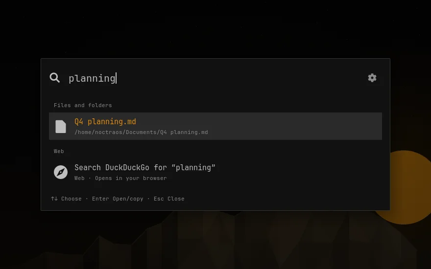 The Noctra search box showing a document called Q4 planning.md